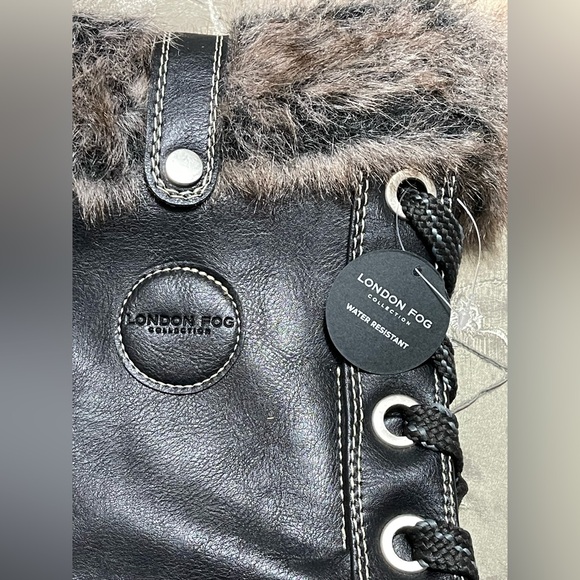 London Fog NWT Black Winter Boots with Fur Trim Size 8 - Picture 4 of 12